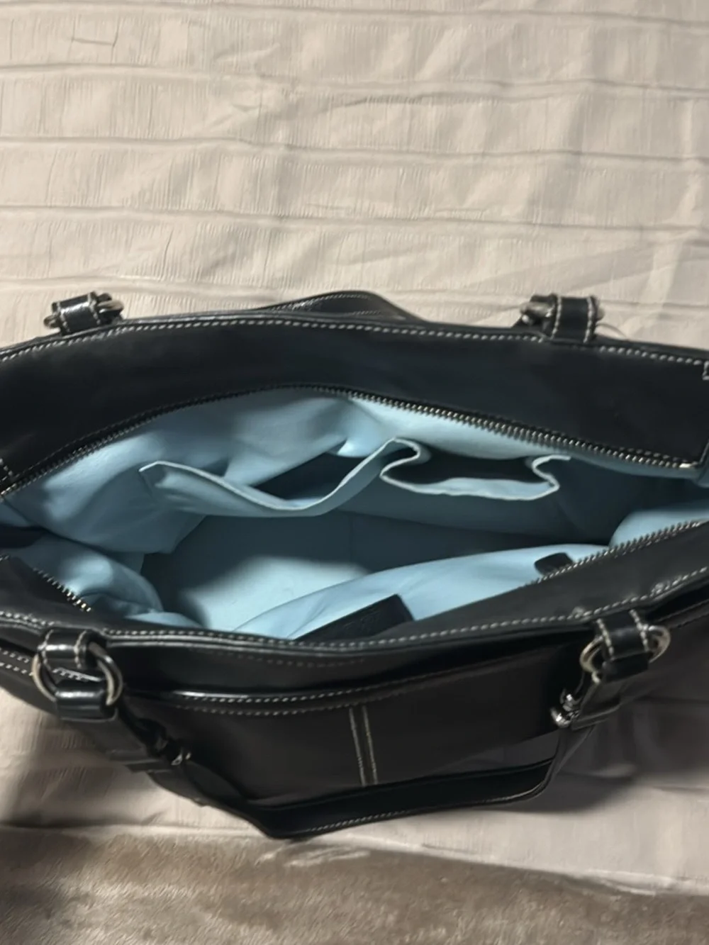 Coach Black Leather Shoulder Bag with Contrast Stitching